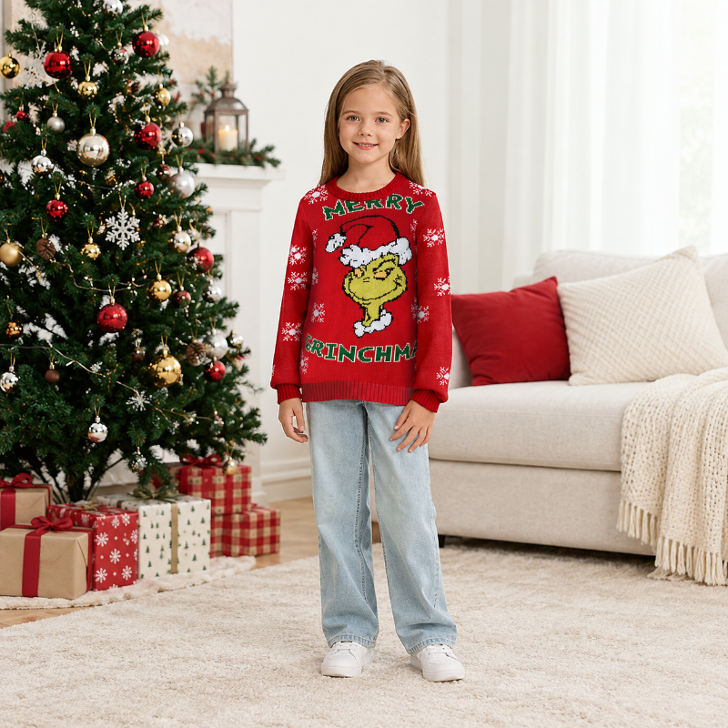 Weihnachtspullover – Grinch-Motiv mit Rundhalsausschnitt