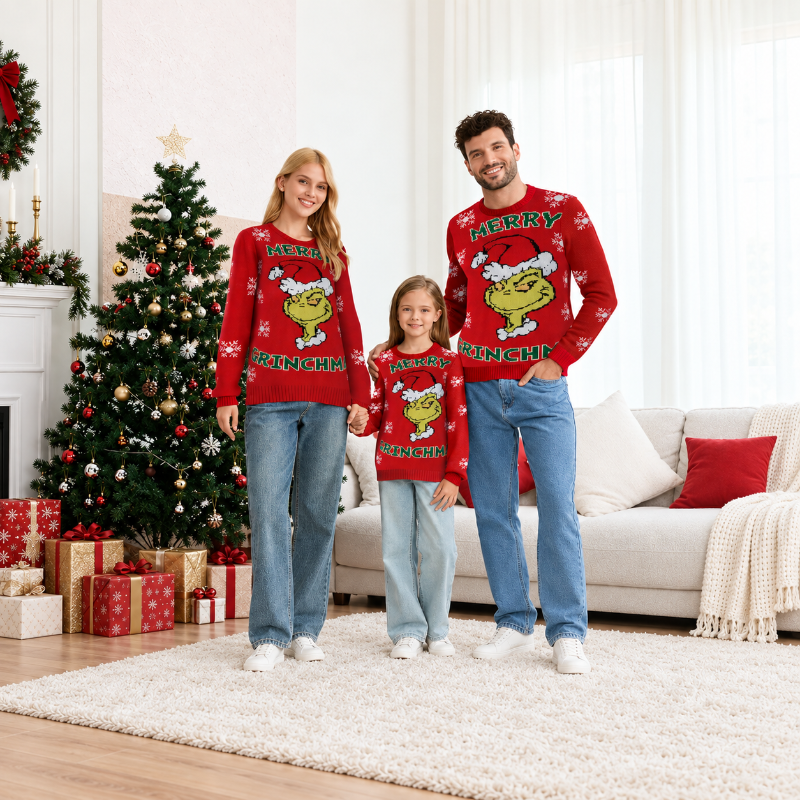 Weihnachtspullover – Grinch-Motiv mit Rundhalsausschnitt