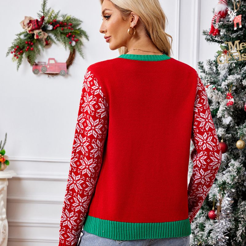 Weihnachtspullover – Fröhliches Weihnachtsmotiv mit Knopfleiste