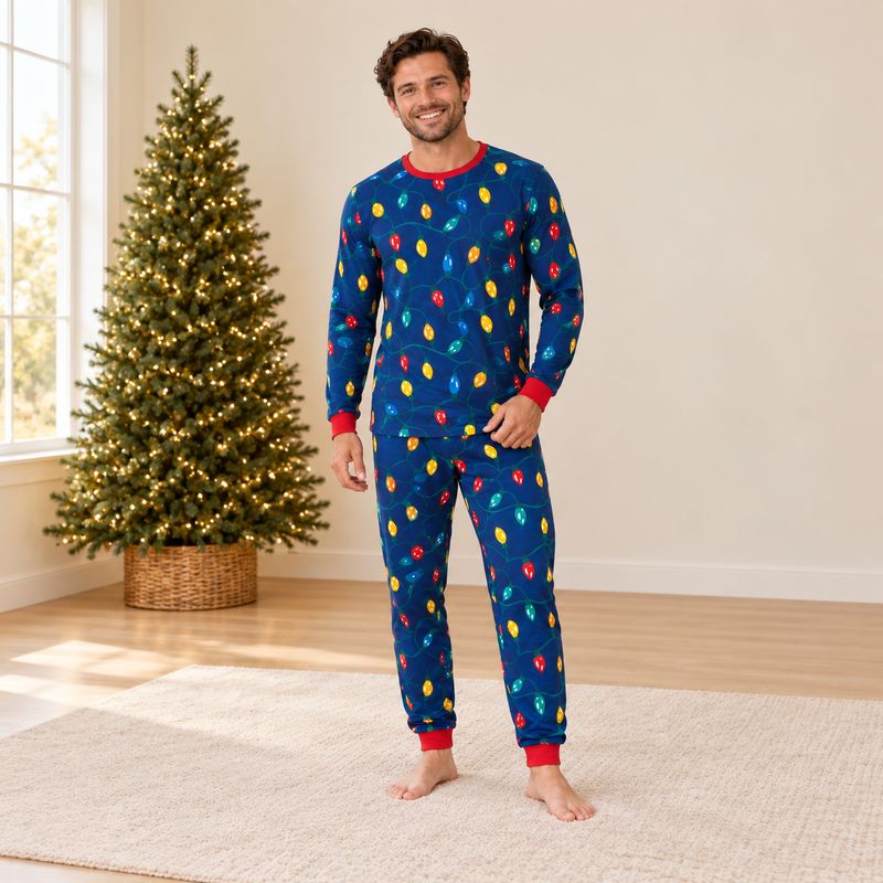Weihnachtspyjama im Familienlook – Lichterkettenmotiv