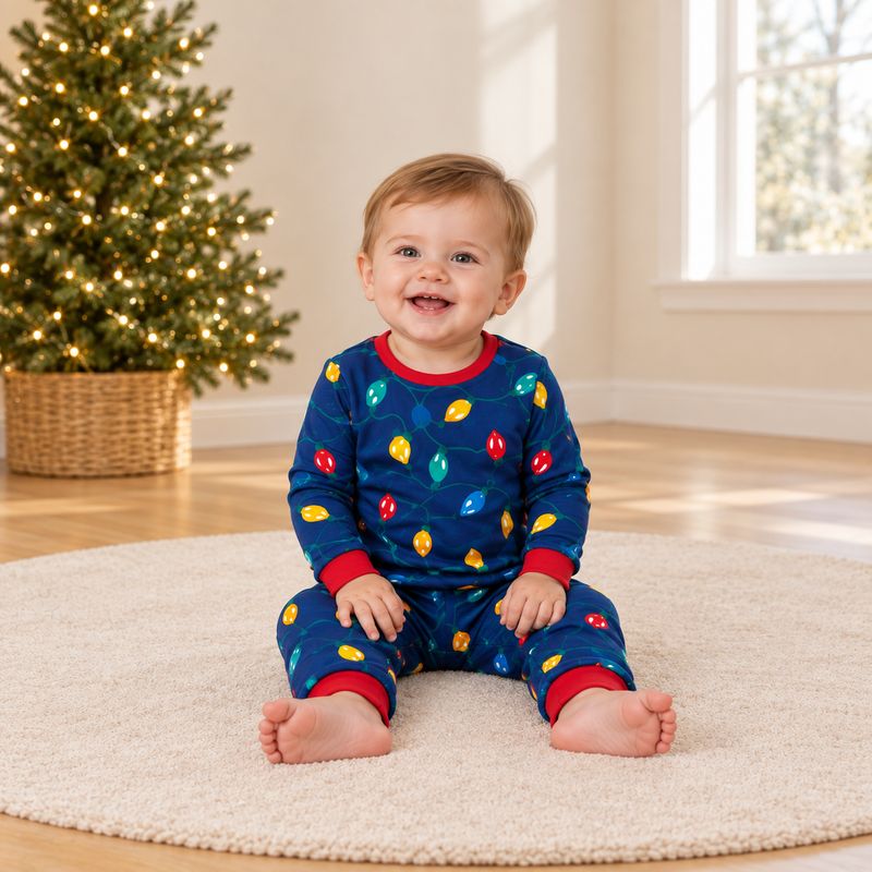 Weihnachtspyjama im Familienlook – Lichterkettenmotiv