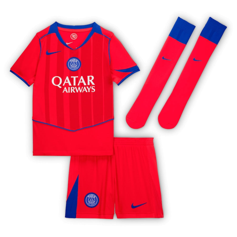 Ensemble troisième maillot enfant du Paris Saint-Germain 2025/26 – Rouge