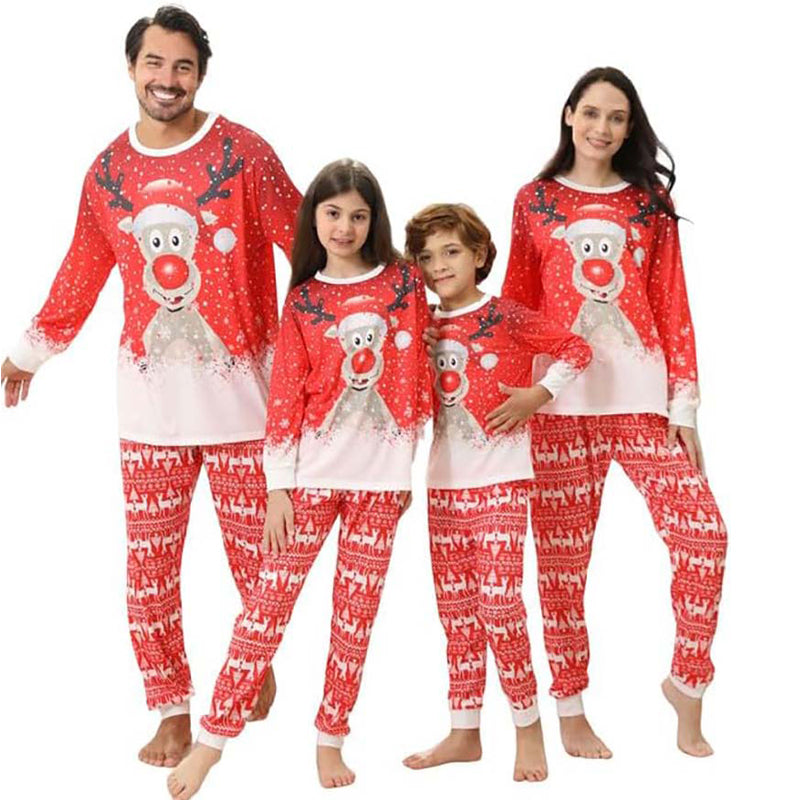 Weihnachtspyjama im Familienlook – Elch im Schnee