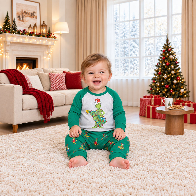Weihnachtspyjama im Familienlook – Frecher Grinch