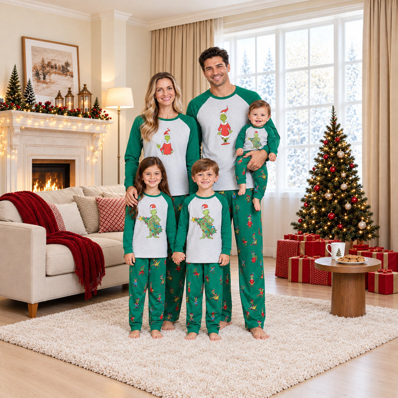 Weihnachtspyjama im Familienlook – Frecher Grinch