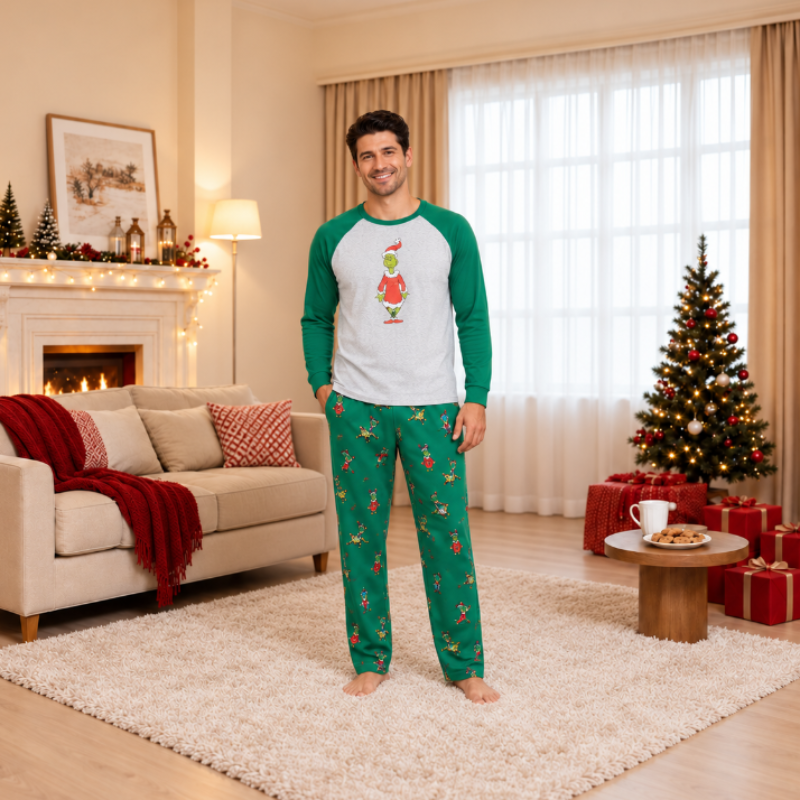 Weihnachtspyjama im Familienlook – Frecher Grinch