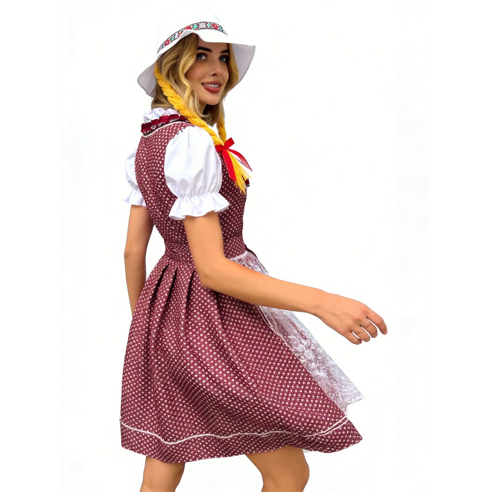 Dirndlkleid für Damen mit Herzausschnitt und Spitzen-Schürze