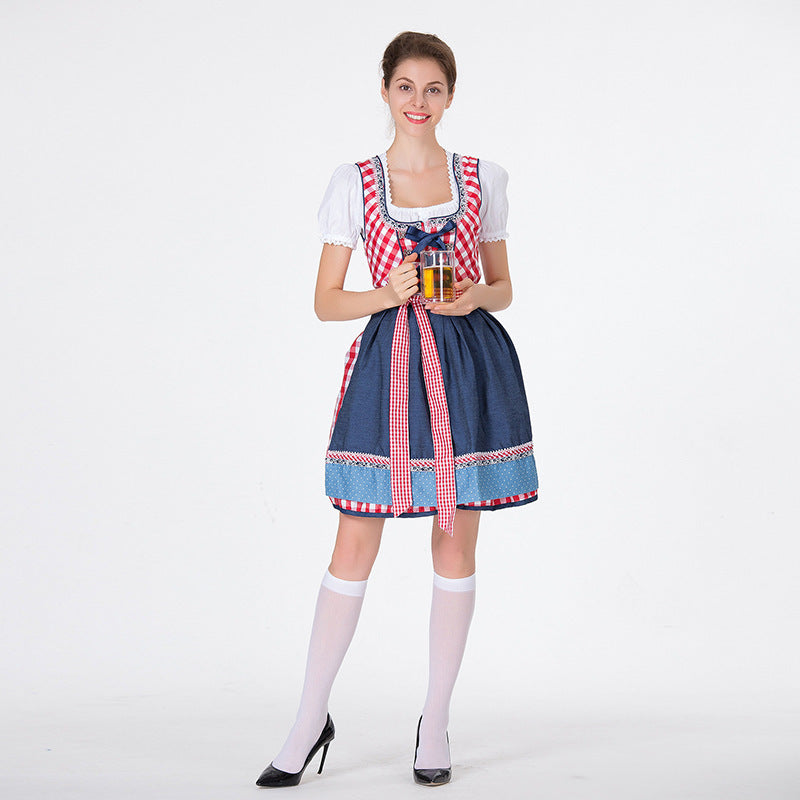 Dirndl für Damen mit Karomuster und Schürze