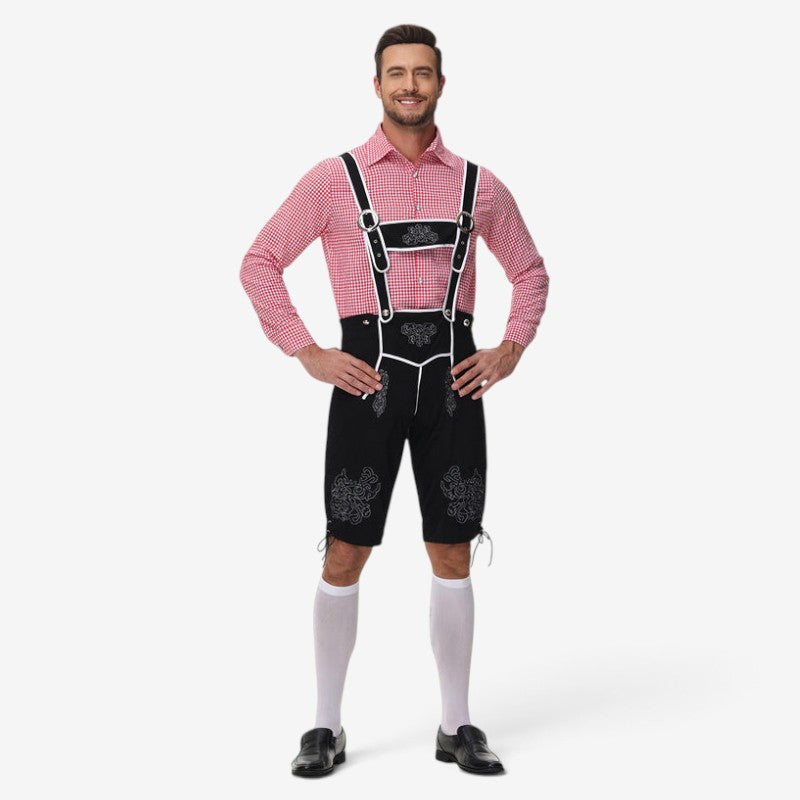 Traditionella läderbyxor för herrar med hängslen och broderier