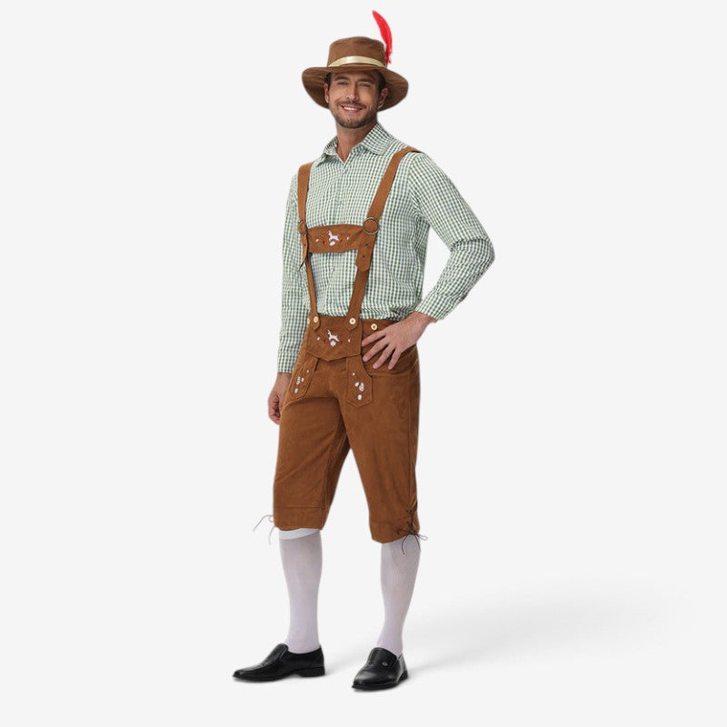 Trachtenlederhose für Herren mit Hosenträgern und Stickereien