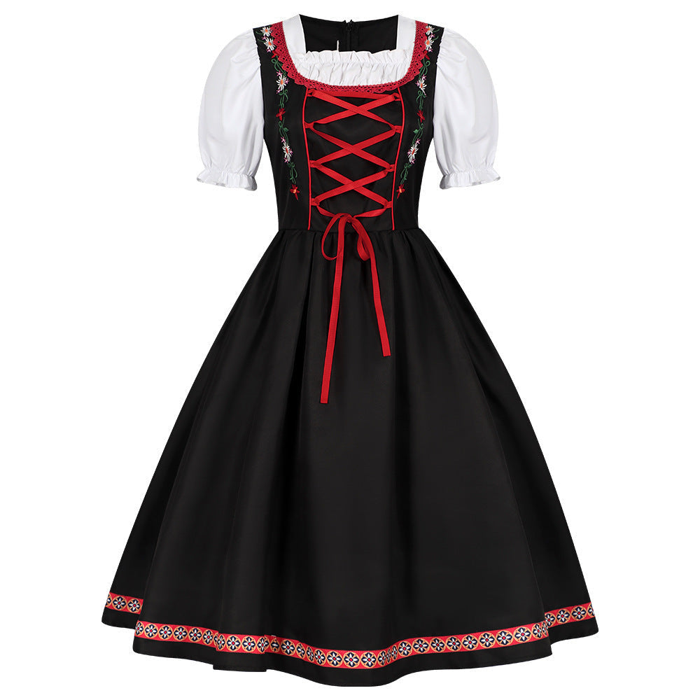 Dirndl-kjole til kvinder med broderet liv og pufærmer
