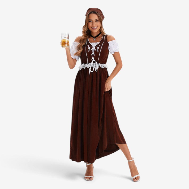 Dirndlkleid für Damen in kurzer Ausführung mit Spitzen-Schürze