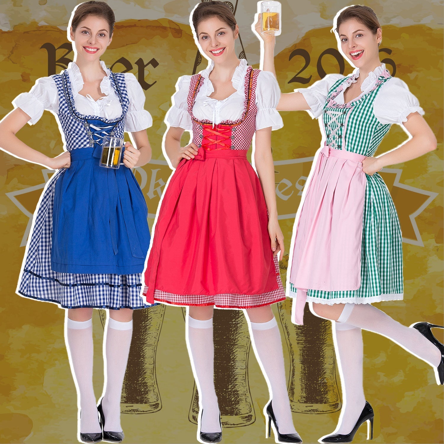 Dirndlkleid für Damen mit geraffter Schürze