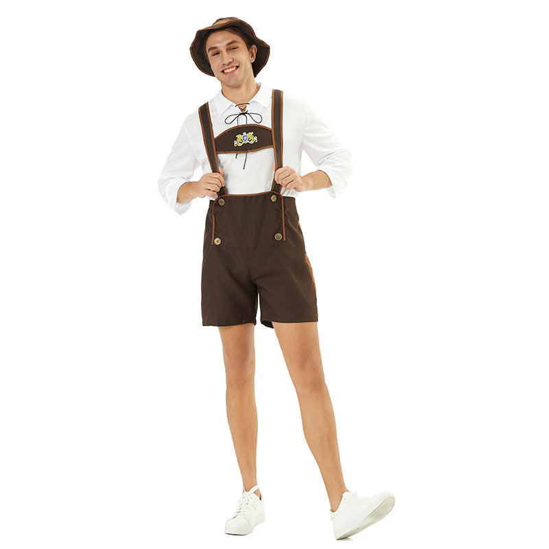 Kurze Trachtenlederhose für Herren mit besticktem Brustlatz