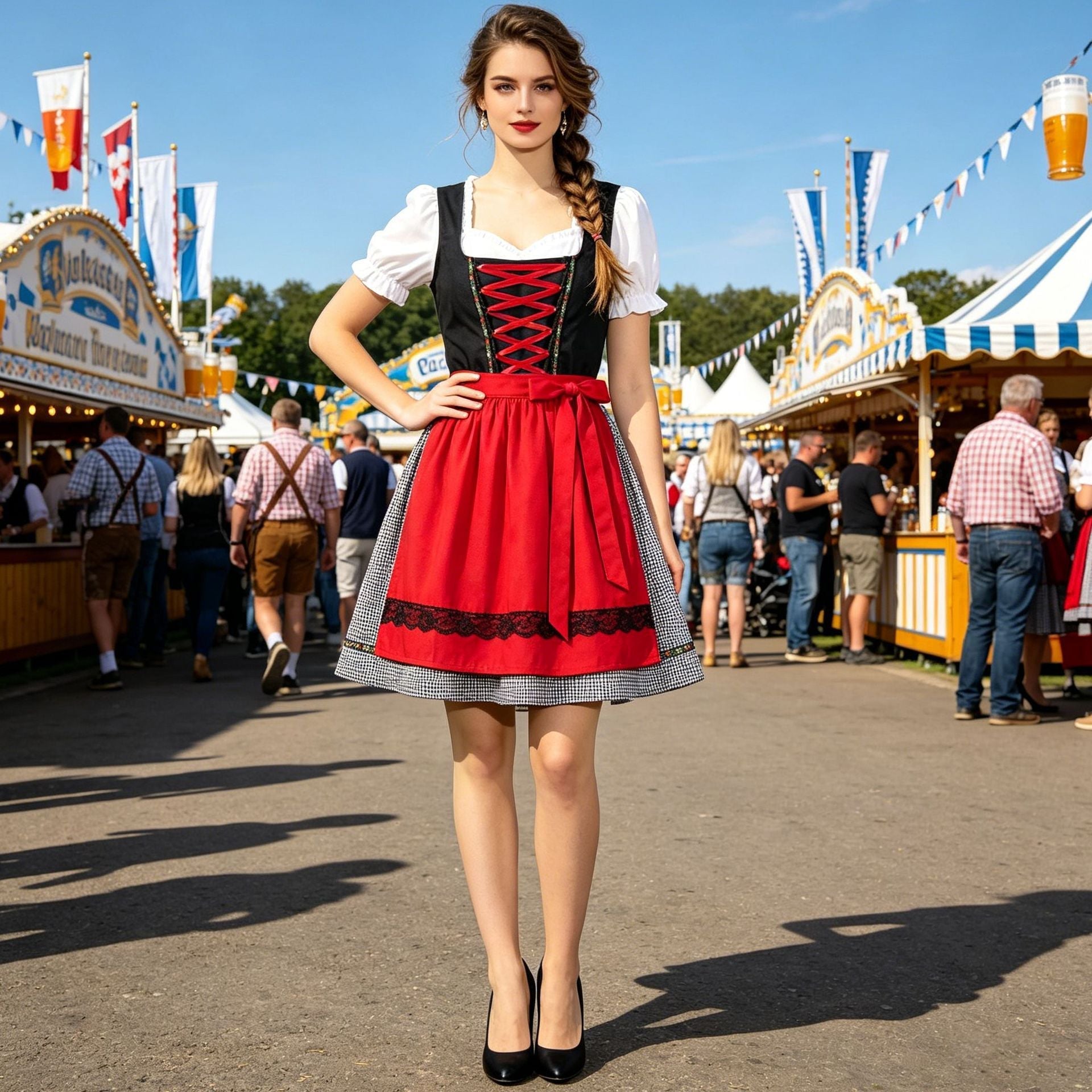 Dirndlkleid für Damen mit Herzausschnitt und Schürze