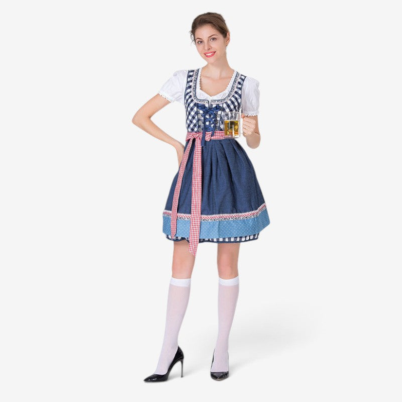 Dirndl für Damen mit Karomuster und Schürze