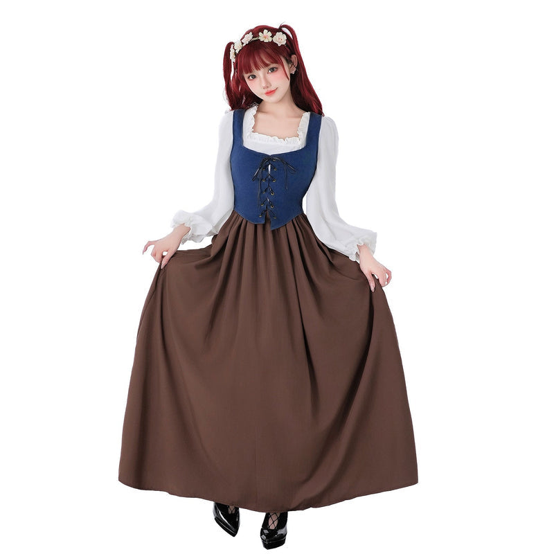 Dirndlkleid für Damen mit Schnürmieder und Rüschenärmeln