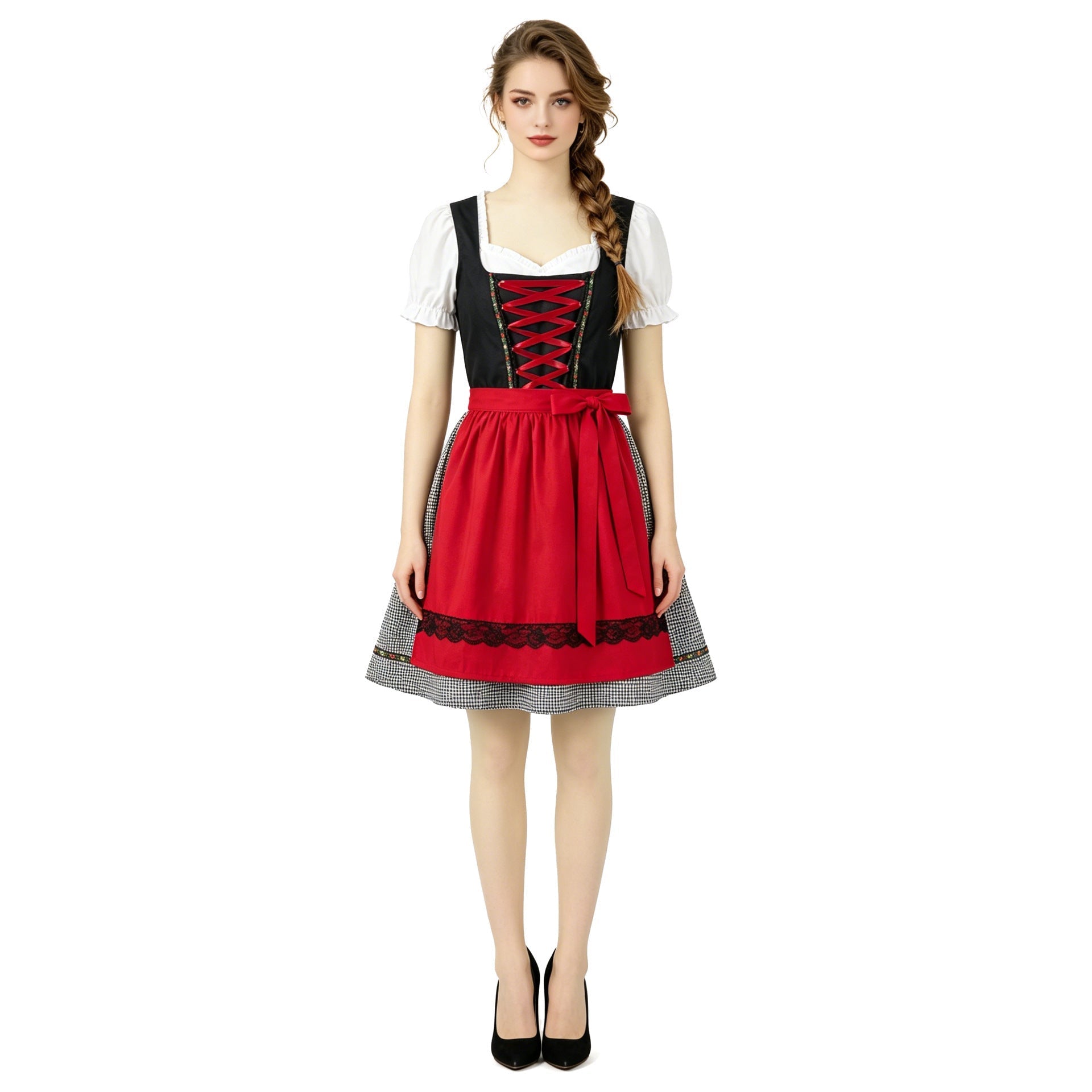 Dirndlkleid für Damen mit Herzausschnitt und Schürze