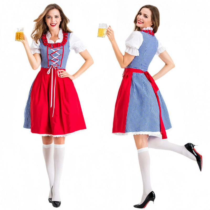 Dirndl für Damen mit Karomuster und Schürze