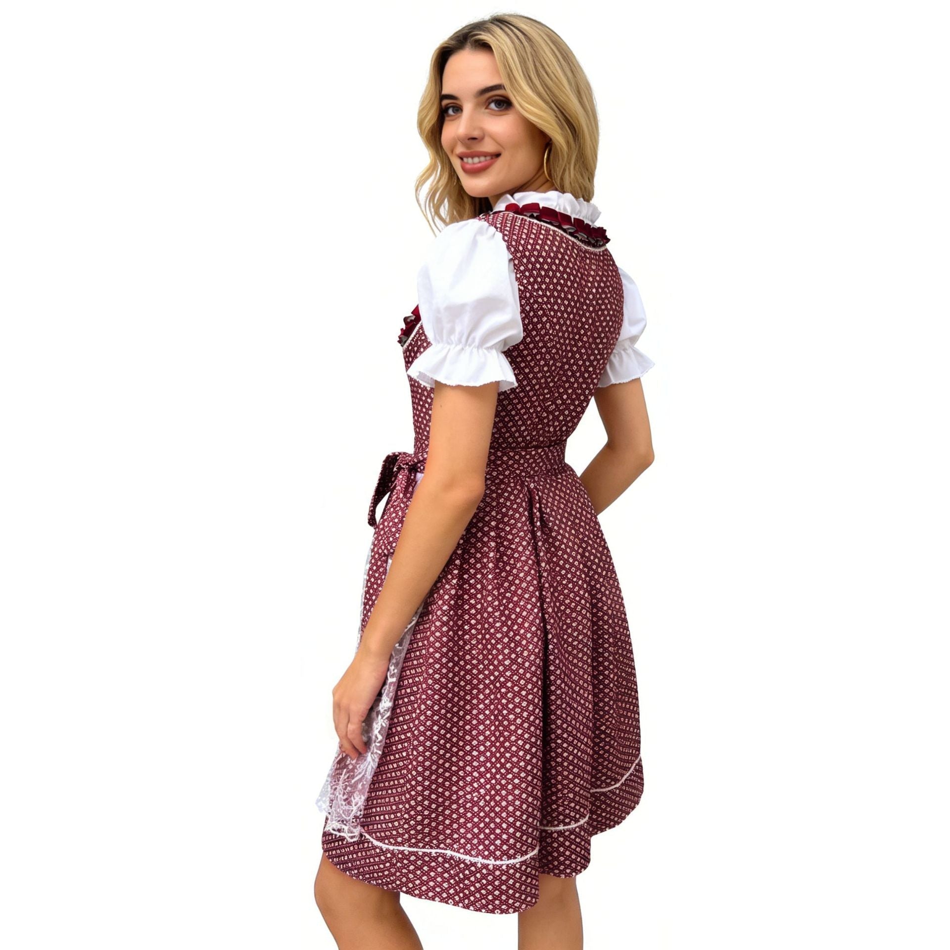 Dirndlkleid für Damen mit Herzausschnitt und Spitzen-Schürze