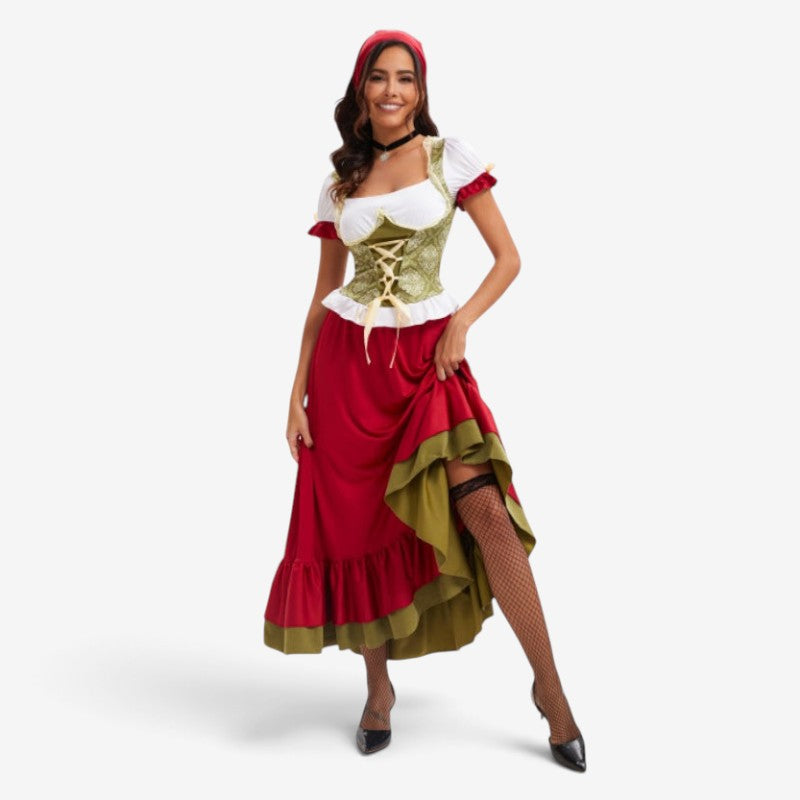 Dirndlkleid für Damen in kurzer Ausführung mit Spitzen-Schürze