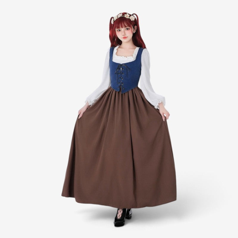 Dirndlkleid für Damen mit Schnürmieder und Rüschenärmeln