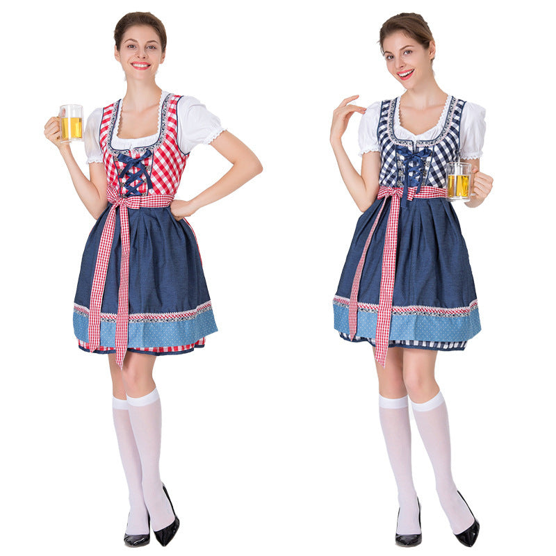 Dirndl für Damen mit Karomuster und Schürze