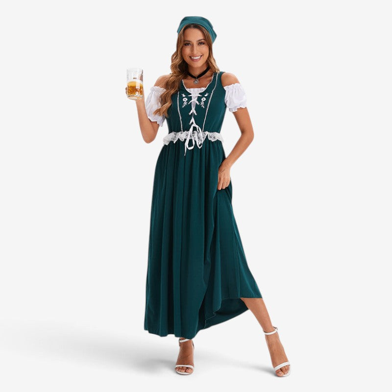 Dirndlkleid für Damen in kurzer Ausführung mit Spitzen-Schürze