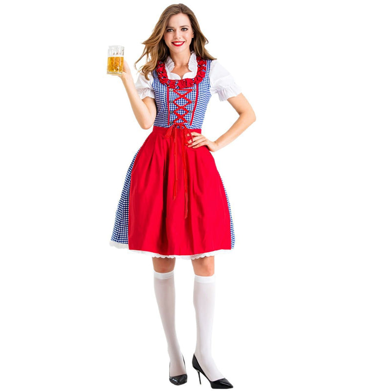 Dirndl für Damen mit Karomuster und Schürze