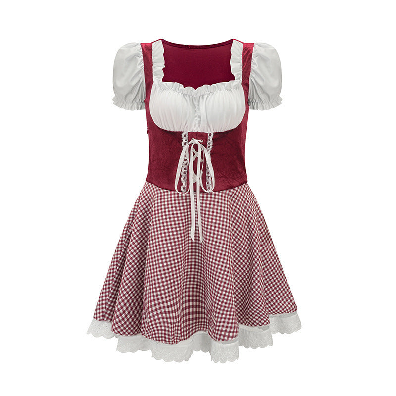 Mini-dirndl til kvinder med pufærmer og snørelukning