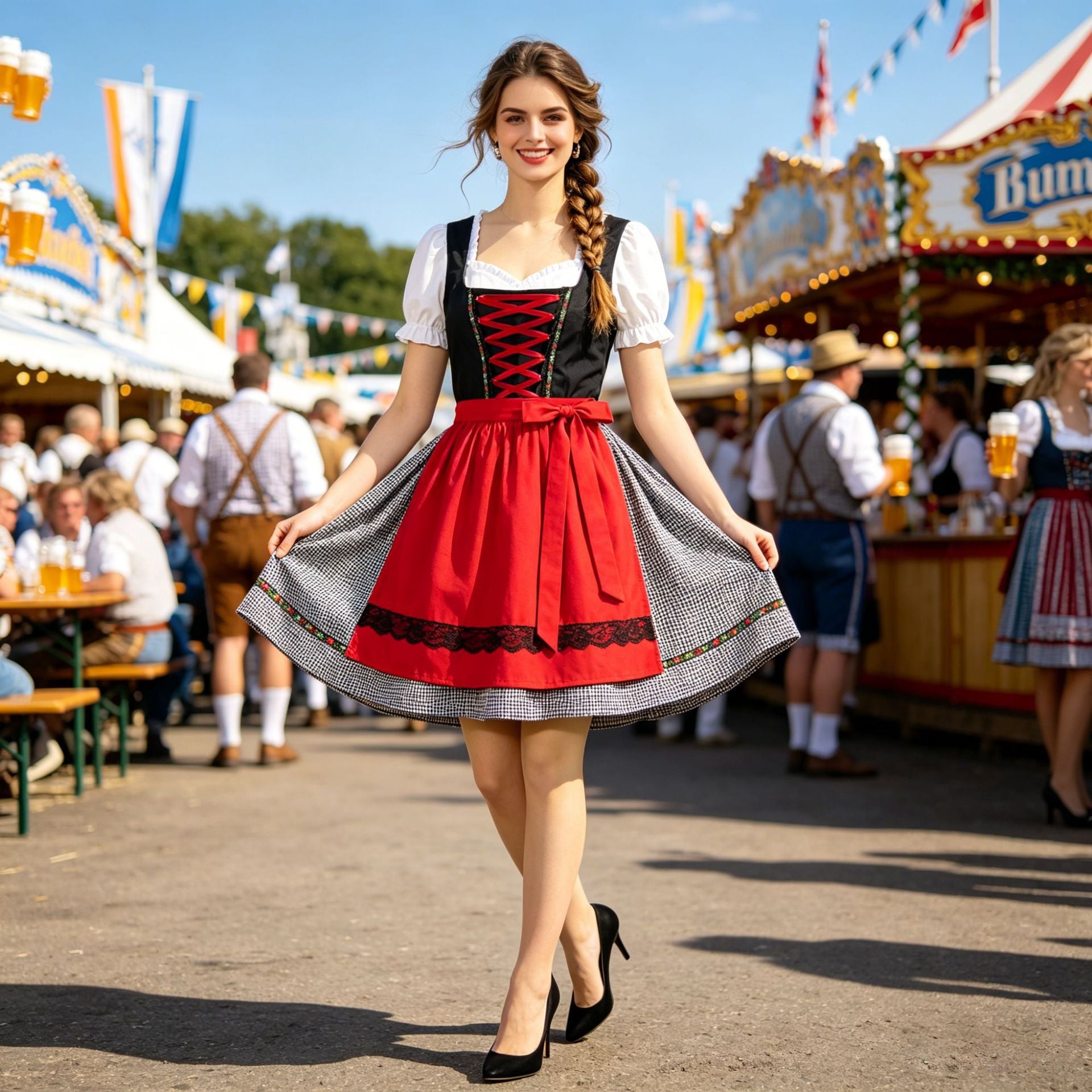 Dirndlkleid für Damen mit Herzausschnitt und Schürze