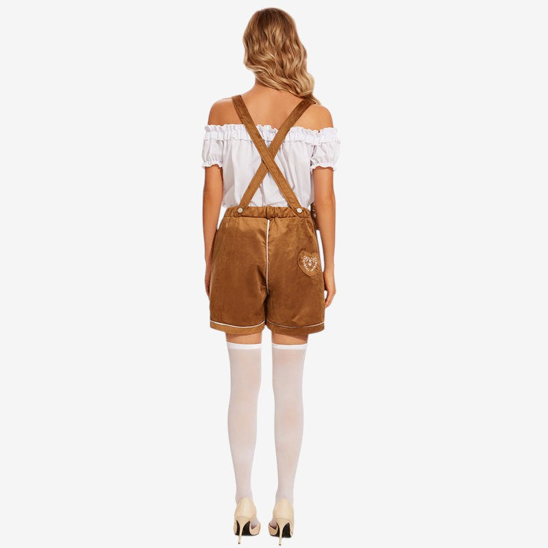 Traditionella shorts för damer med broderier och hängslen