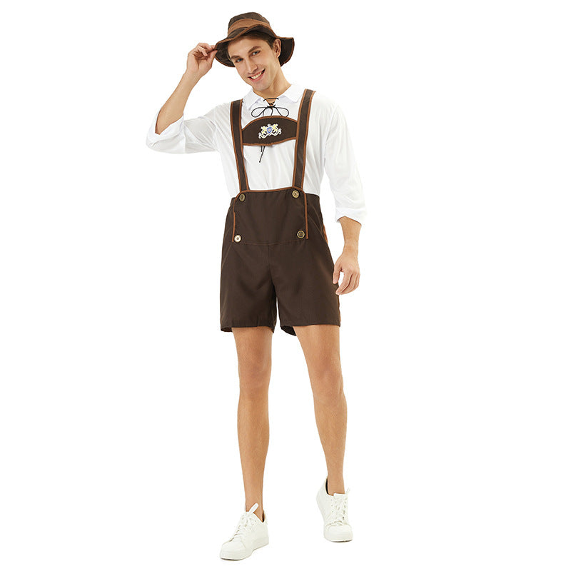 Kurze Trachtenlederhose für Herren mit besticktem Brustlatz