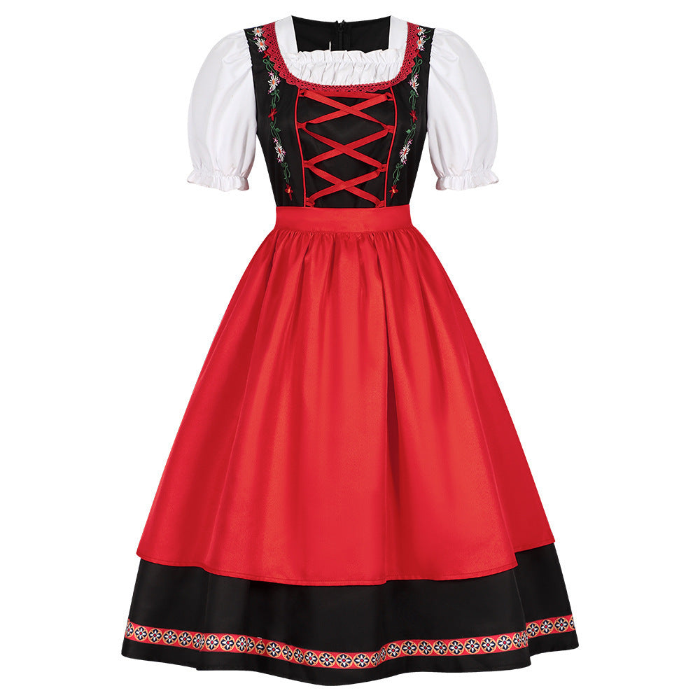 Dirndl-kjole til kvinder med broderet liv og pufærmer