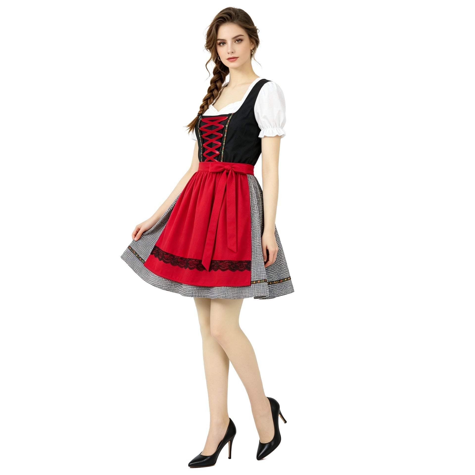 Dirndlkleid für Damen mit Herzausschnitt und Schürze