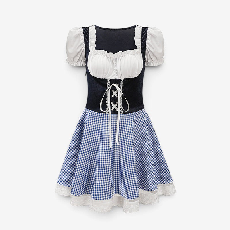 Mini-dirndl til kvinder med pufærmer og snørelukning