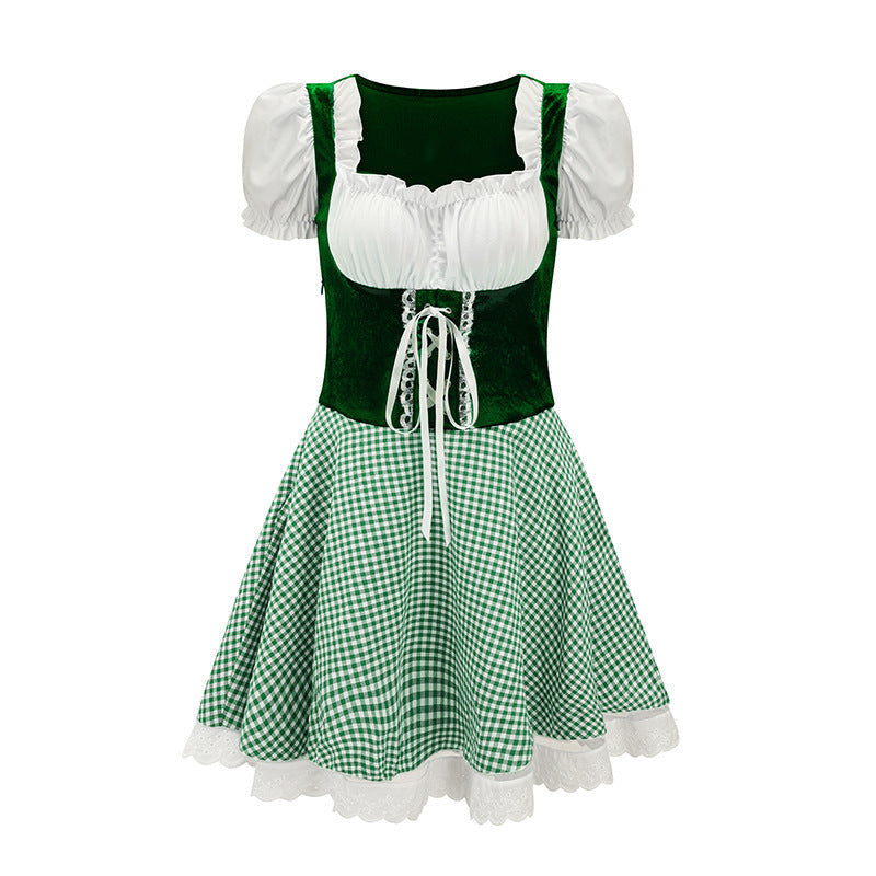 Mini-dirndl til kvinder med pufærmer og snørelukning