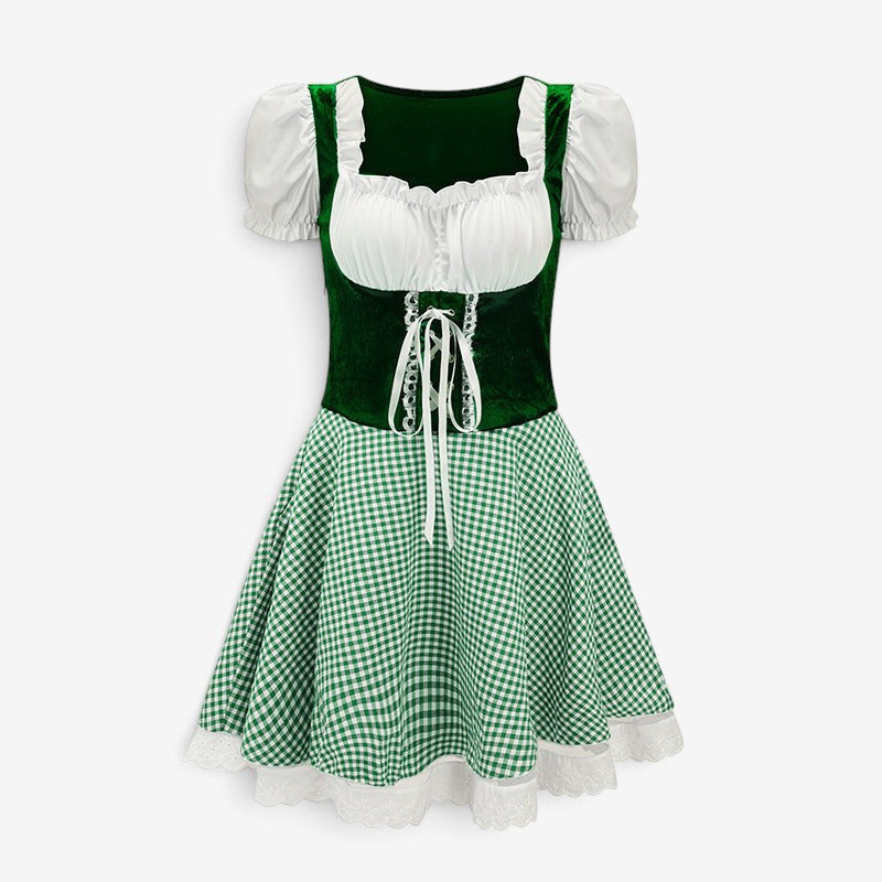 Mini-dirndl til kvinder med pufærmer og snørelukning