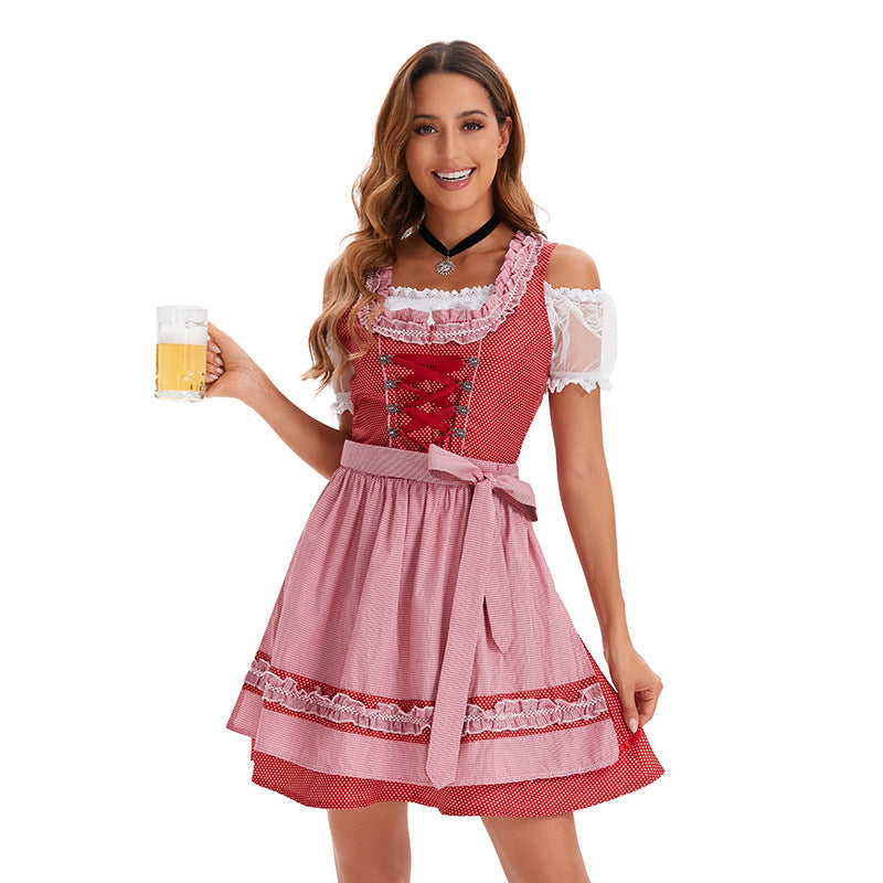 Dirndlkleid für Damen in kurzer Ausführung mit Spitzen und Schürze