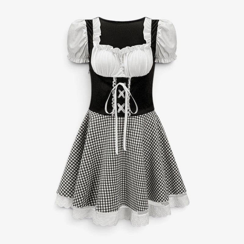 Mini-dirndl til kvinder med pufærmer og snørelukning