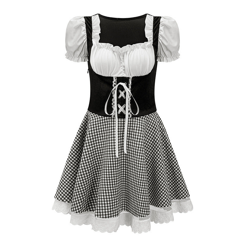 Mini-dirndl til kvinder med pufærmer og snørelukning