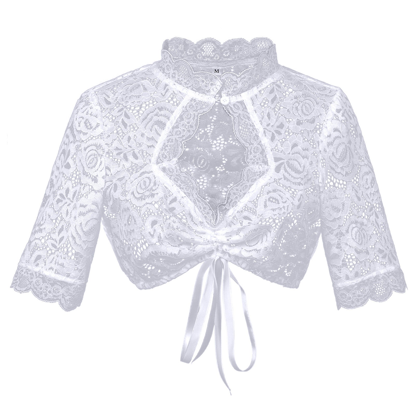Spitzenbolero-Bluse für Damen mit Stehkragen