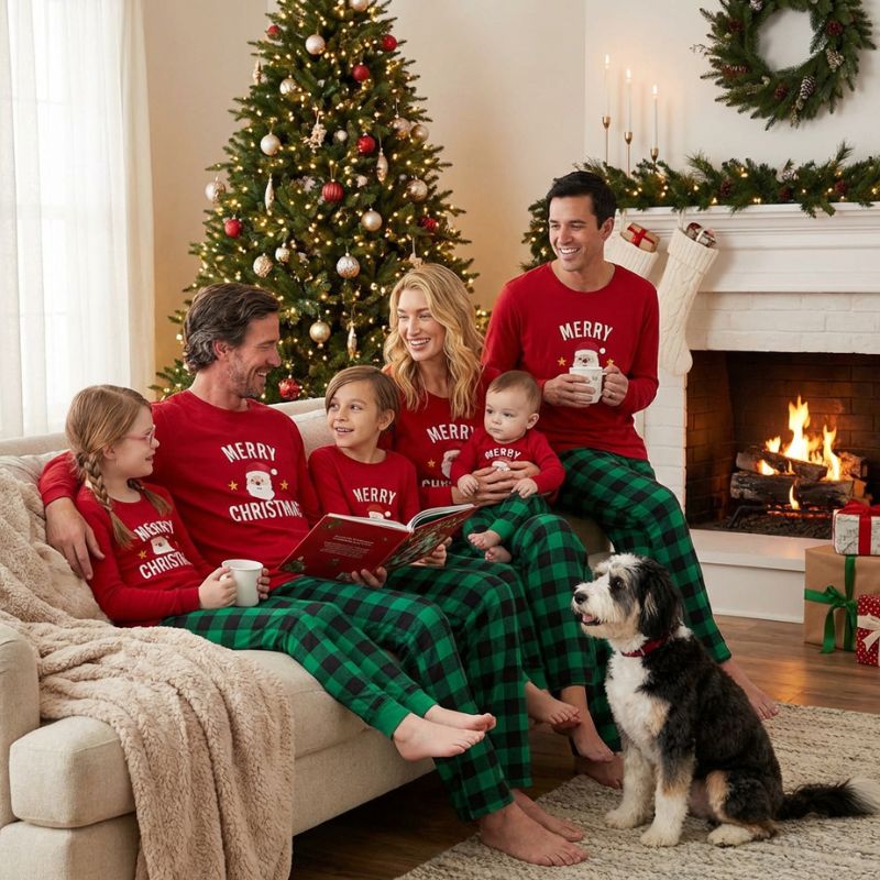 Weihnachtspyjama im Familienlook – Fröhlicher Weihnachtsmann