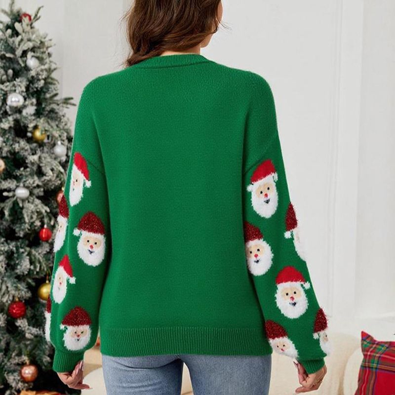 Weihnachtspullover – Weihnachtsmannmotiv mit Knopfleiste