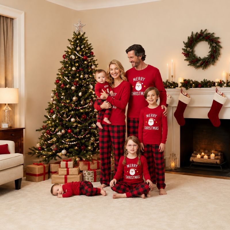 Weihnachtspyjama im Familienlook – Fröhlicher Weihnachtsmann