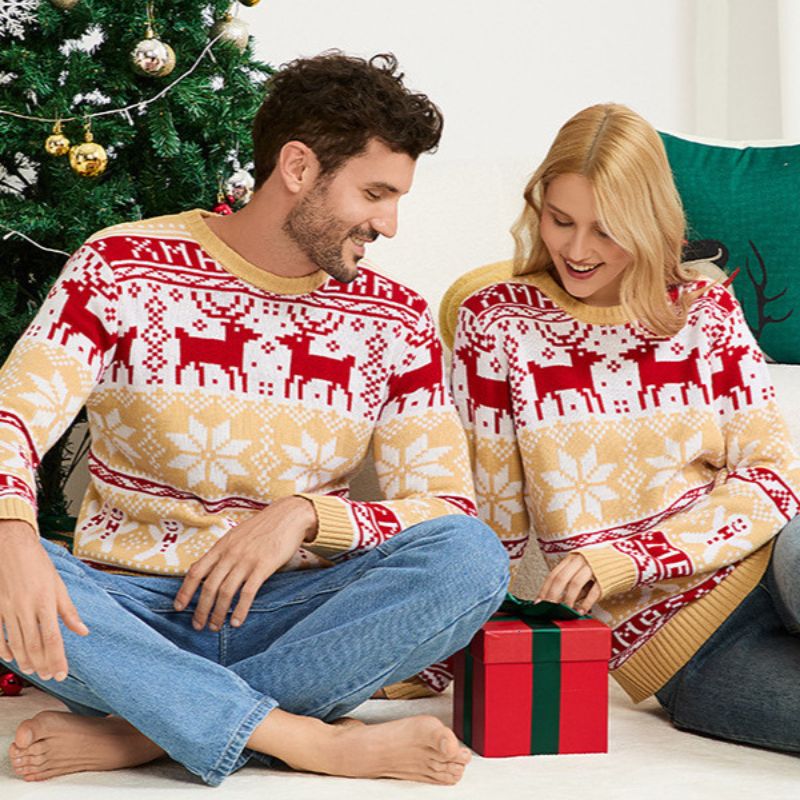 Kersttrui in familiestijl - Sneeuwvlokken en rendieren