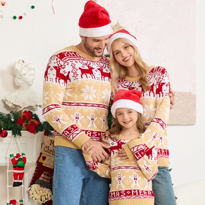 Kersttrui in familiestijl - Sneeuwvlokken en rendieren