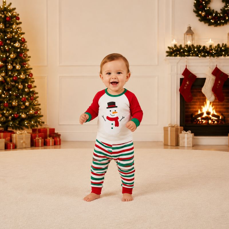 Weihnachtspyjama im Familienlook – Fröhlicher Schneemann