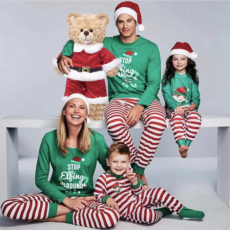 Weihnachtspyjama im Familienlook – Weihnachtliches Elfenmotiv