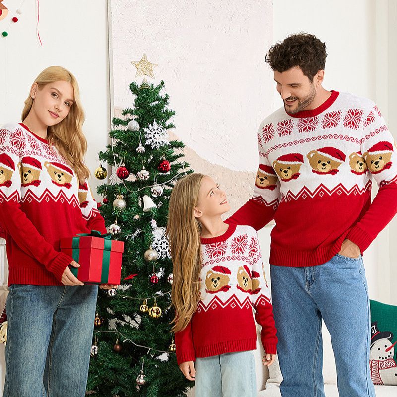 Pull de Noël assorti pour toute la famille – Ours en peluche avec motif Fair Isle